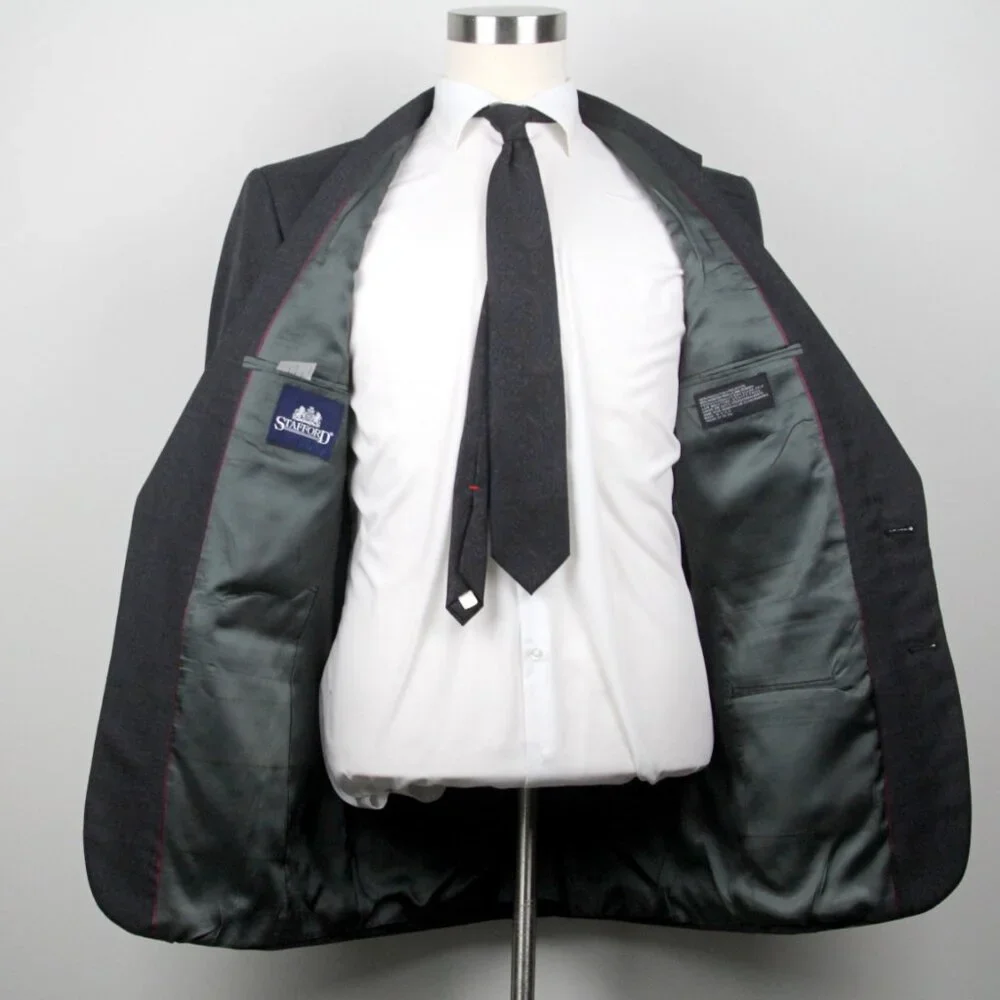 Stafford Mens 2-pc Suit Blazer‎ Jacket 40L Pants Size 30Wx31L Grey Solid E081155